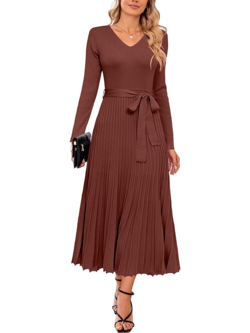 Cozy Wool Blend Midi Sweater Dress for Women - Long Sleeve Fall Fashion
